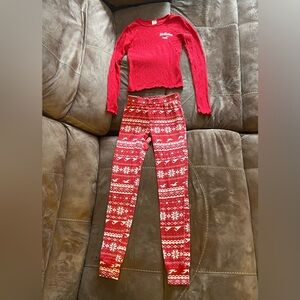 Hollister Red Knit Top and Festive Leggings